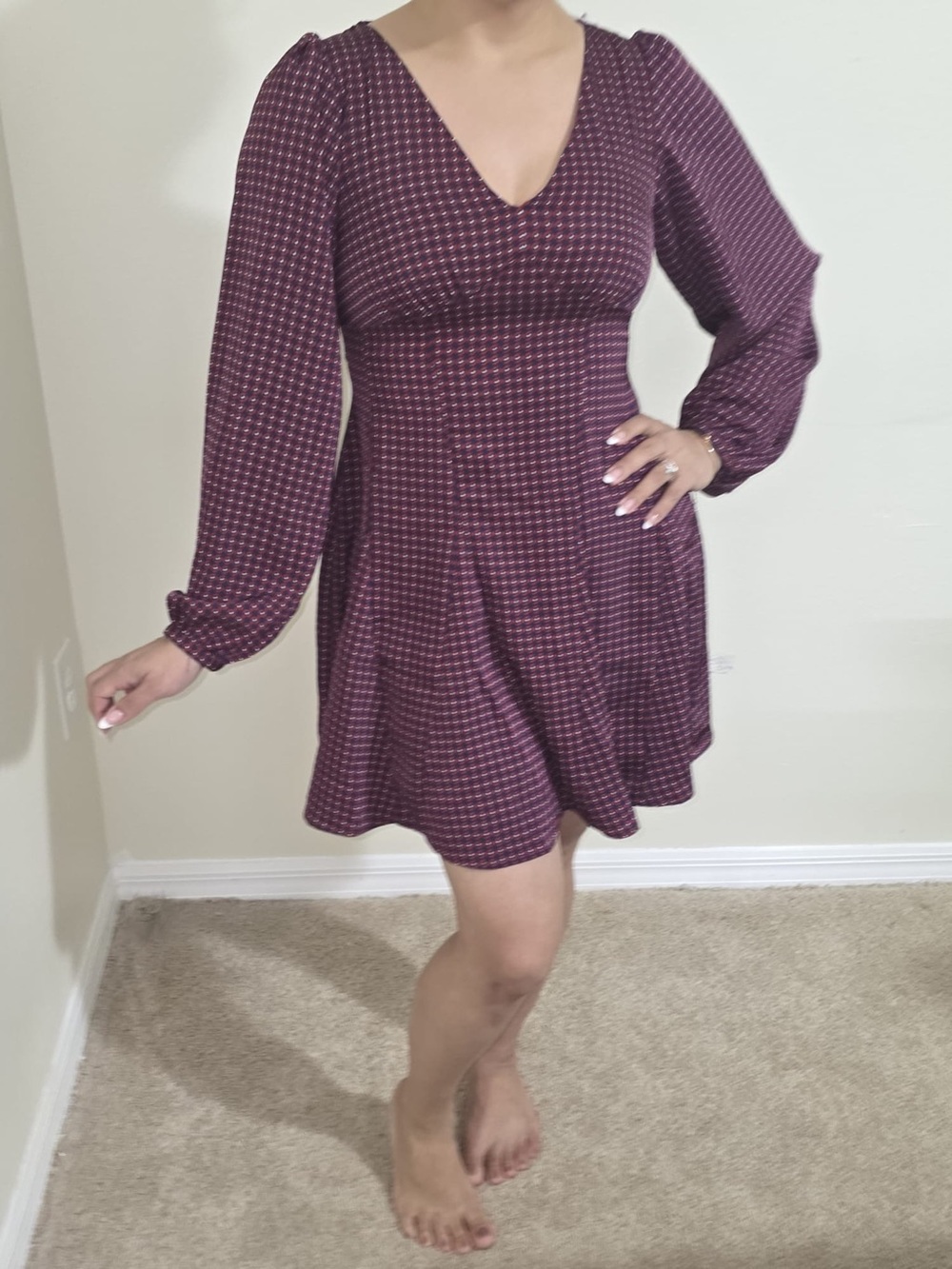Banana Republic Burgundy Printed V-Neck Midi Dress